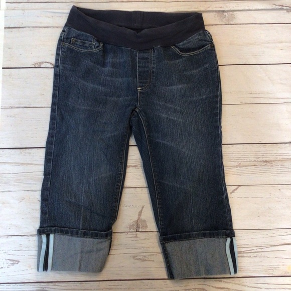 American Star Original Maternity Demi-Panel Rolled Cuff Denim Capri Pants Size S - Picture 2 of 6
